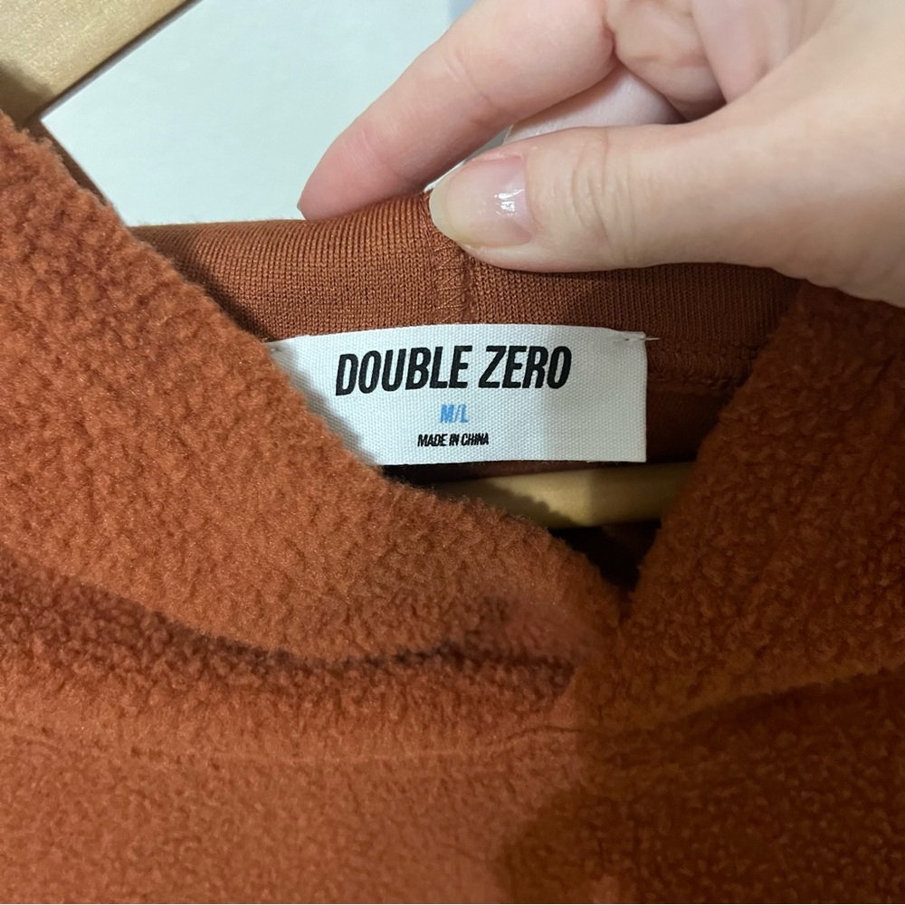 NEW Sherpa Fleece Oversized Raw Edge Hoodie M/L Rust Brown Cozy Comfy - Picture 3 of 7